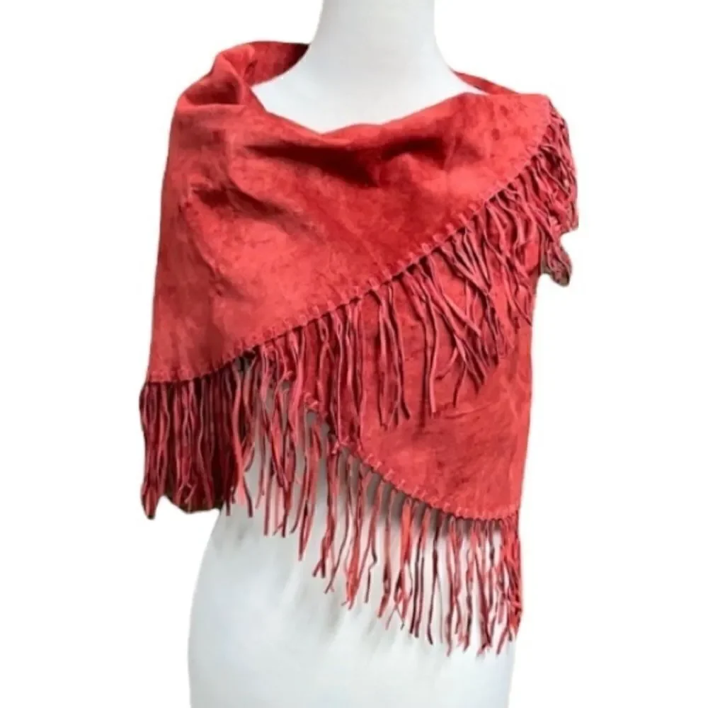 Central Falls Red Suede Fringed Cape Shawl